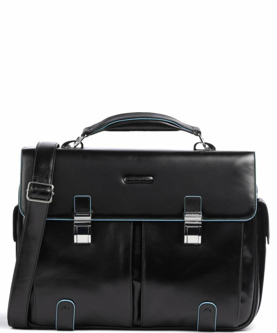 Business & Laptop * | Blue Square Briefcase 15 Leather, Grained Leather Piquadro Low Price Black