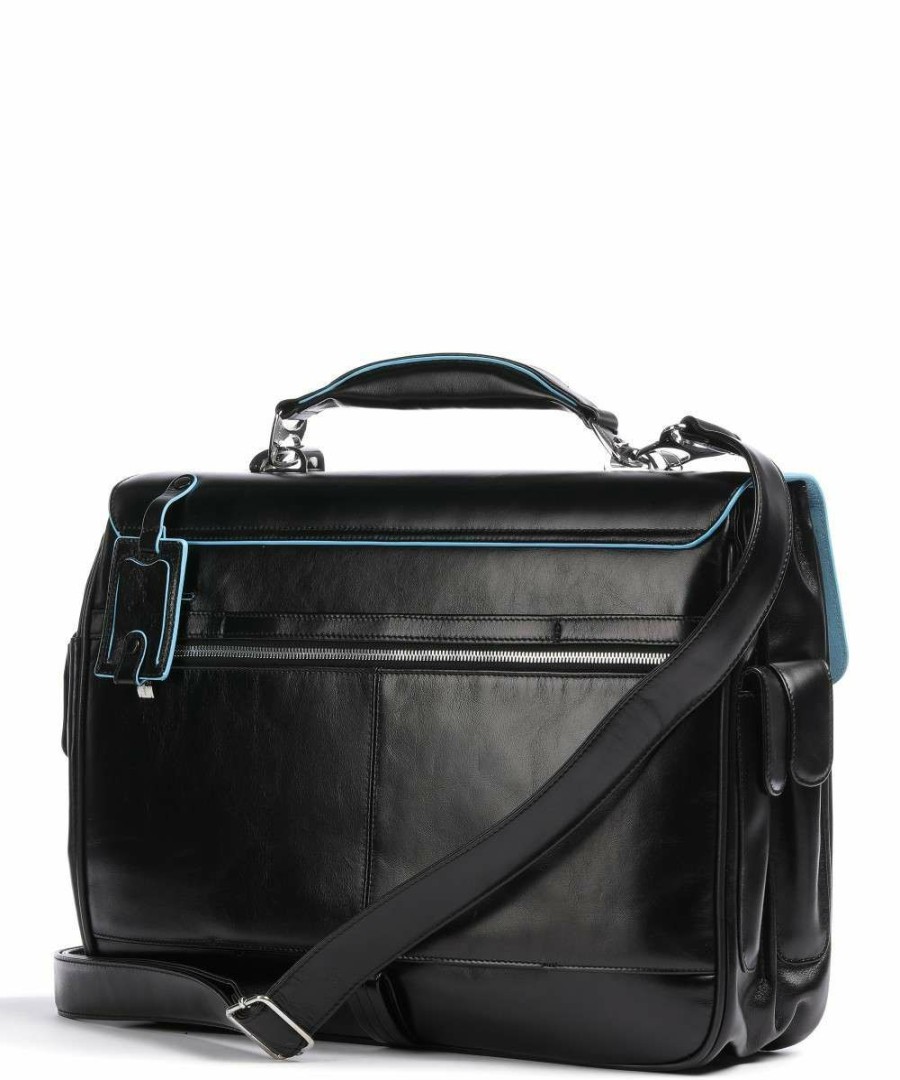 Business & Laptop * | Blue Square Briefcase 15 Leather, Grained Leather Piquadro Low Price Black