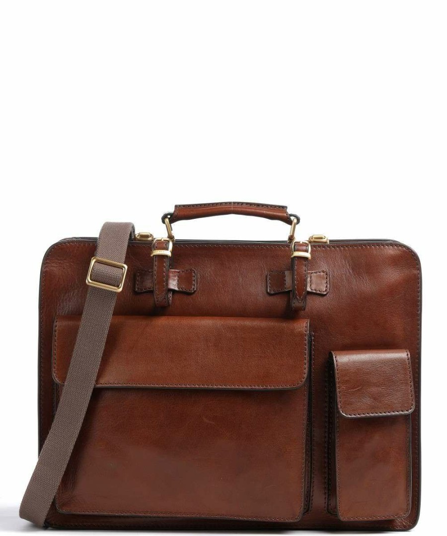 Business & Laptop * | Story Uomo Briefcase Fine Grain Cow Leather The Bridge Cheap Brown