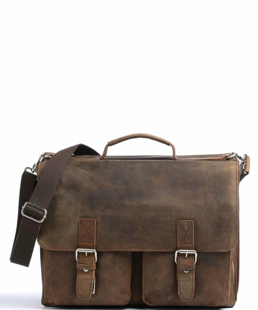 Business & Laptop * | Salisbury Briefcase 17 Leather Leonhard Heyden Official Brown