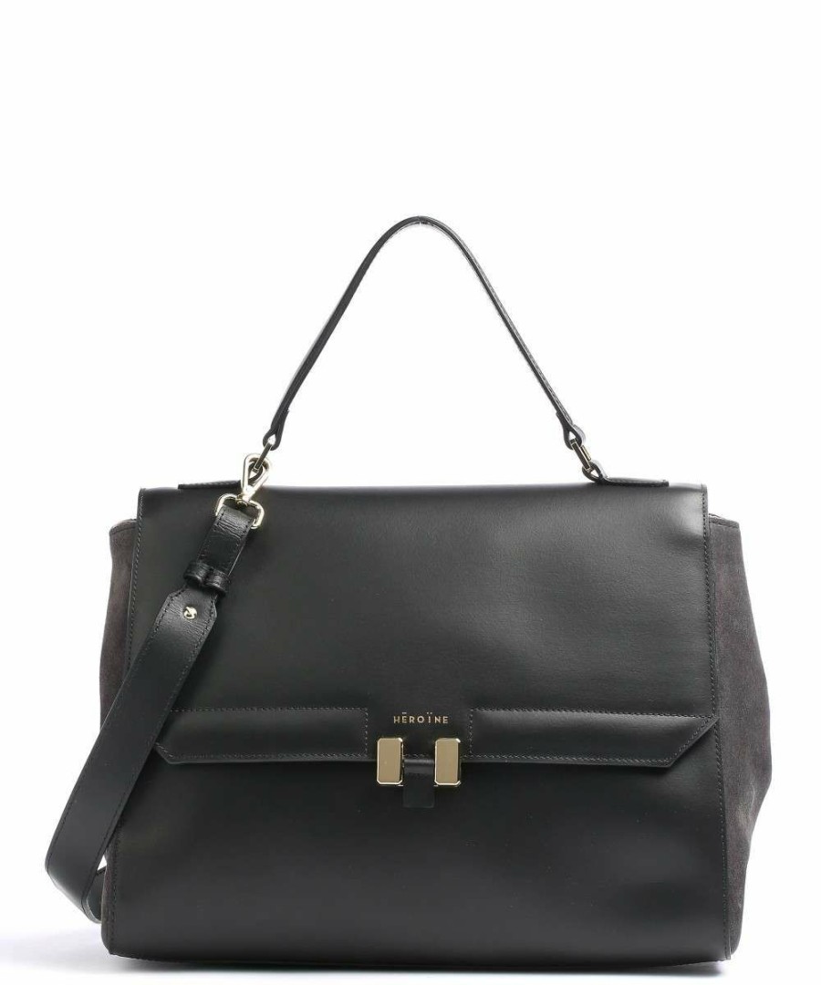 Business & Laptop * | Audrey Handbag 13 Brushed Leather, Recycled Leather Maison Heroine Cheap Black