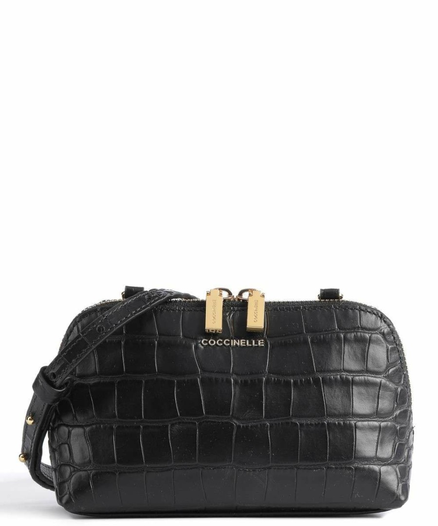 Bags * | Georgia Croco Soft Crossbody Bag Embossed Calfskin Coccinelle Promotion Black