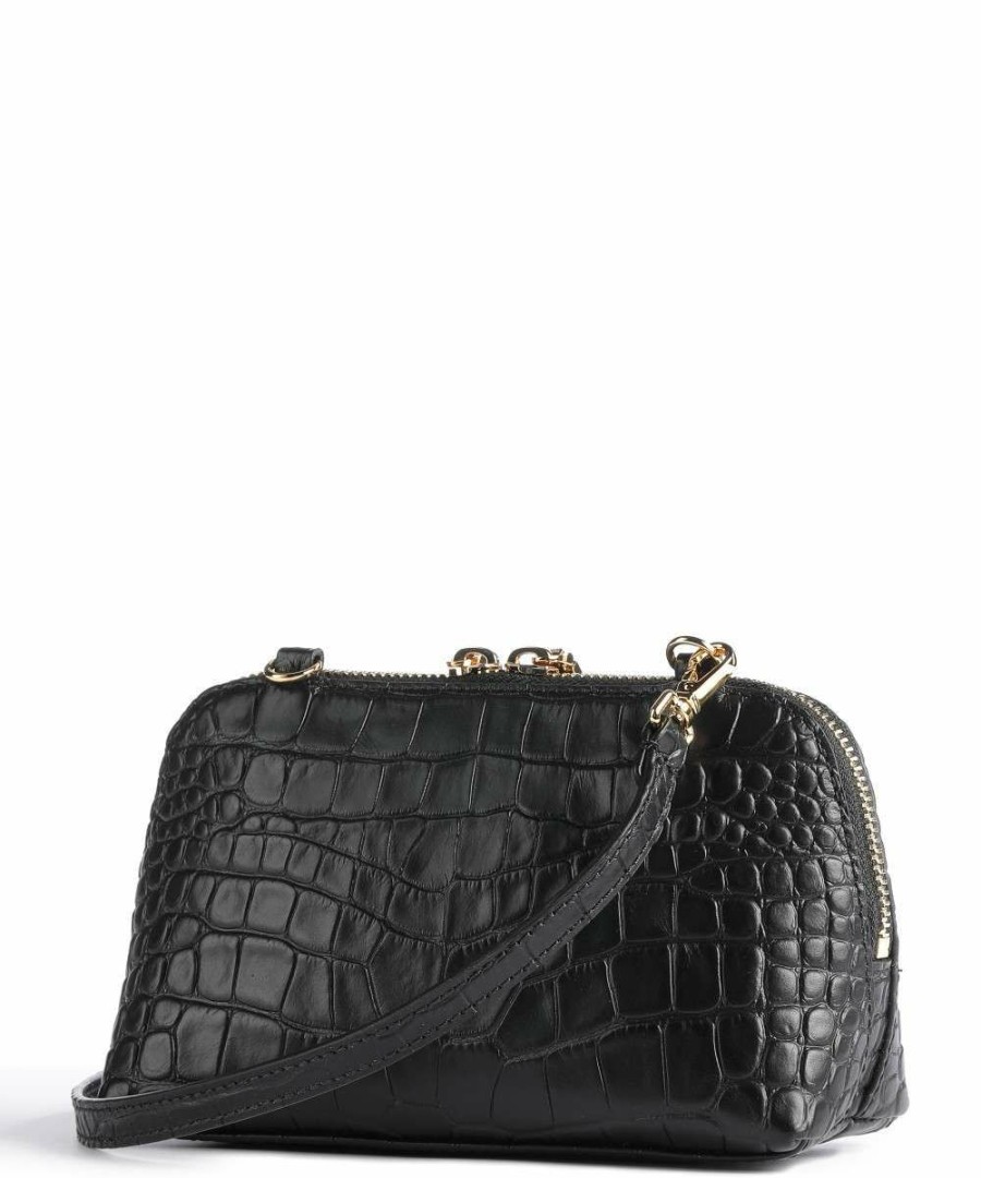 Bags * | Georgia Croco Soft Crossbody Bag Embossed Calfskin Coccinelle Promotion Black