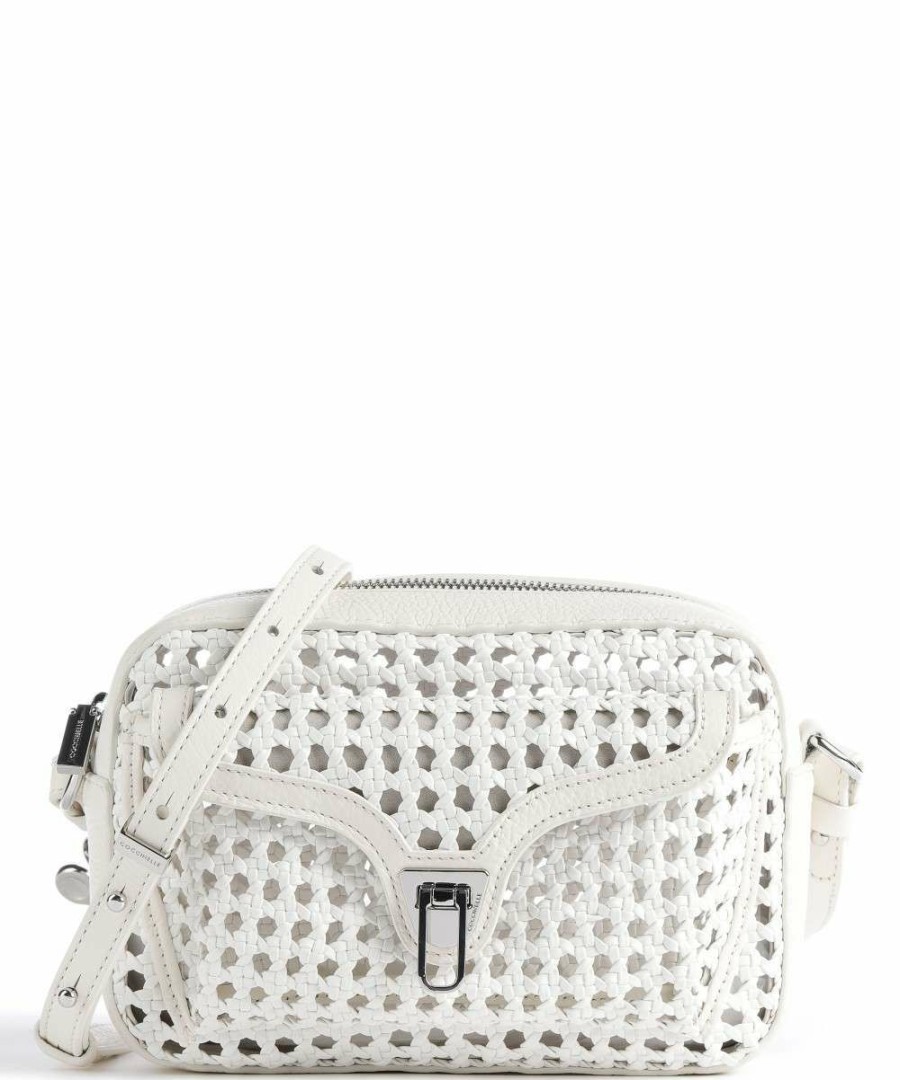 Bags * | Beat Eco Woven Crossbody Bag Grained Leather Coccinelle Store White