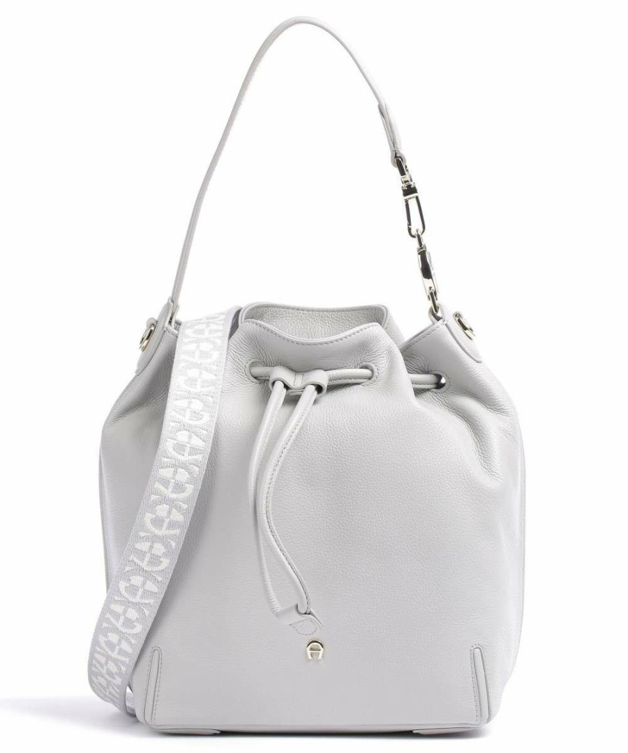 Bags * | Palermo Bucket Bag Grained Cow Leather Aigner Opening Sales Light Grey