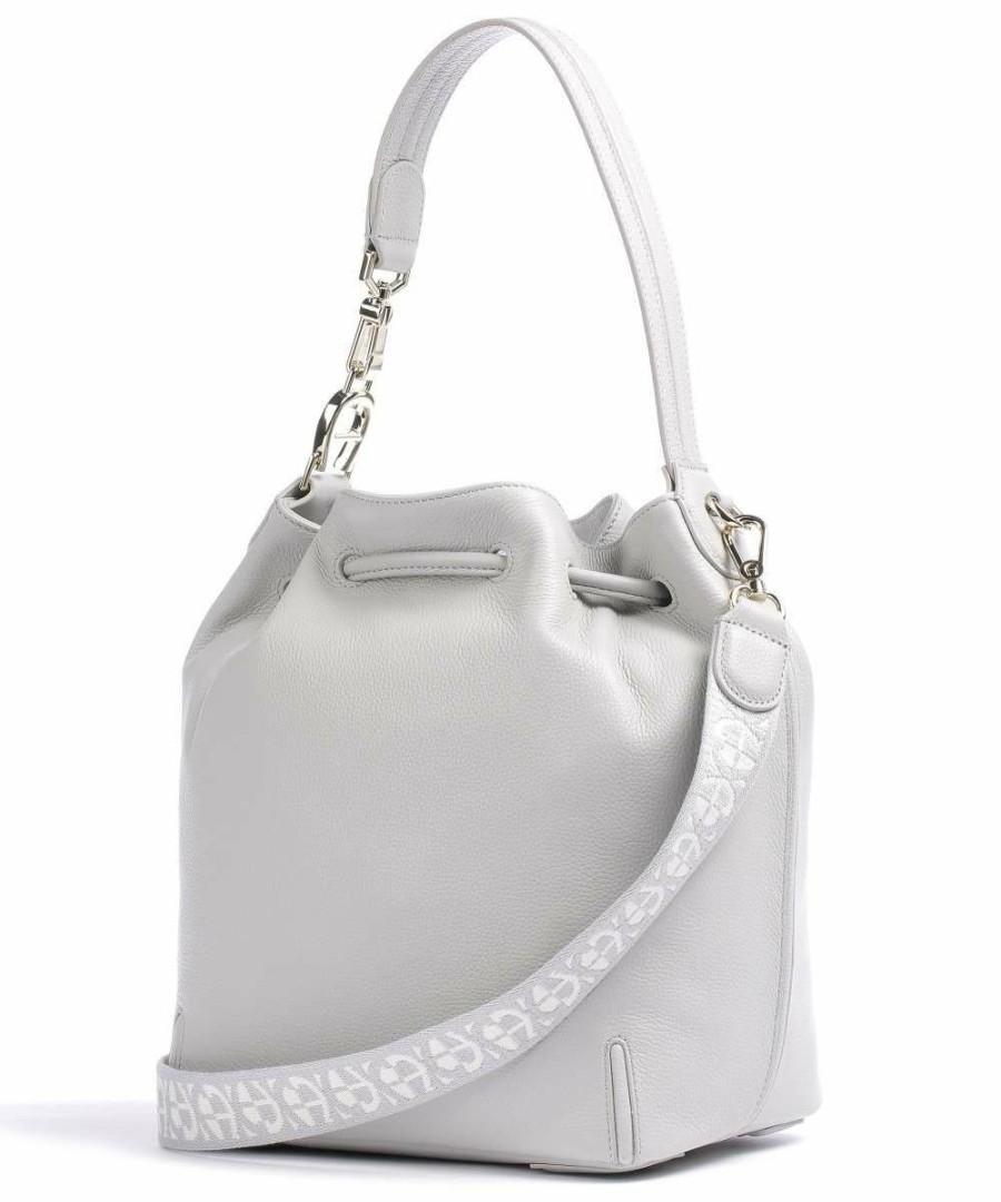 Bags * | Palermo Bucket Bag Grained Cow Leather Aigner Opening Sales Light Grey