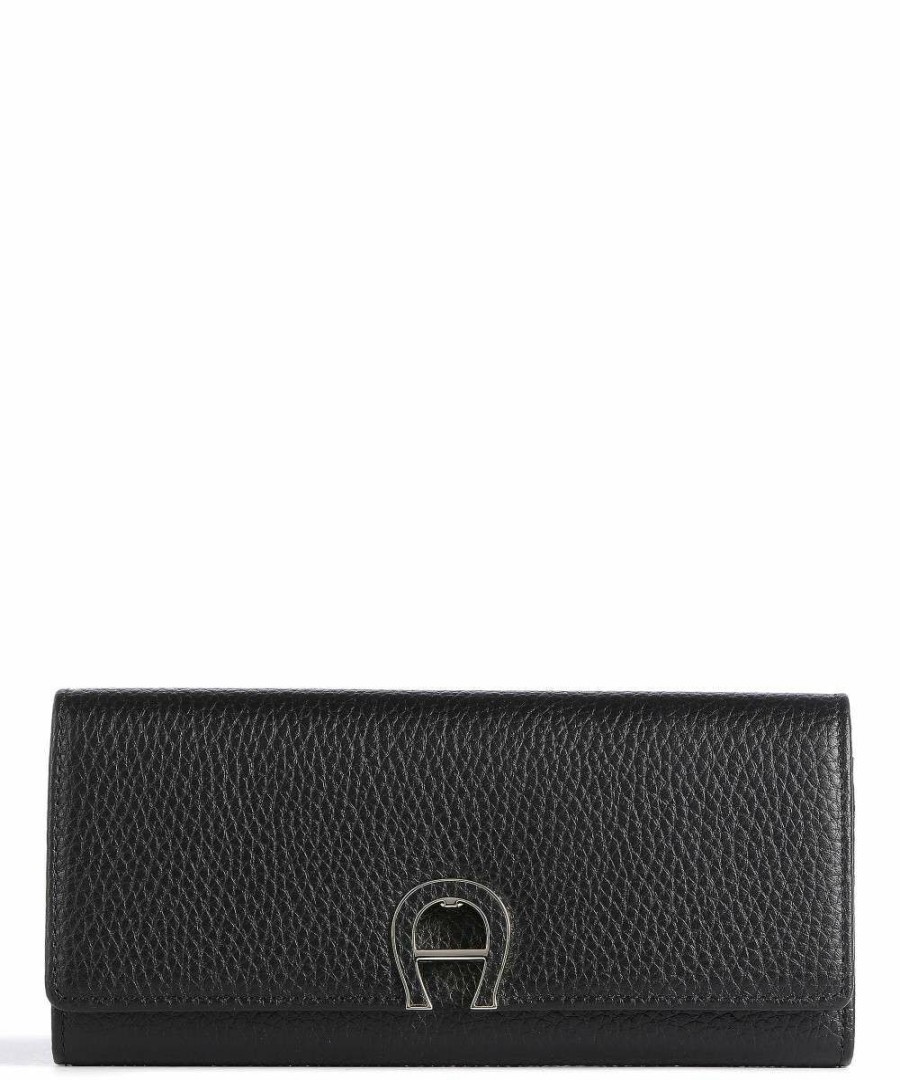 Accessories * | Milano Rfid Wallet Grained Cow Leather Aigner Opening Sales Black