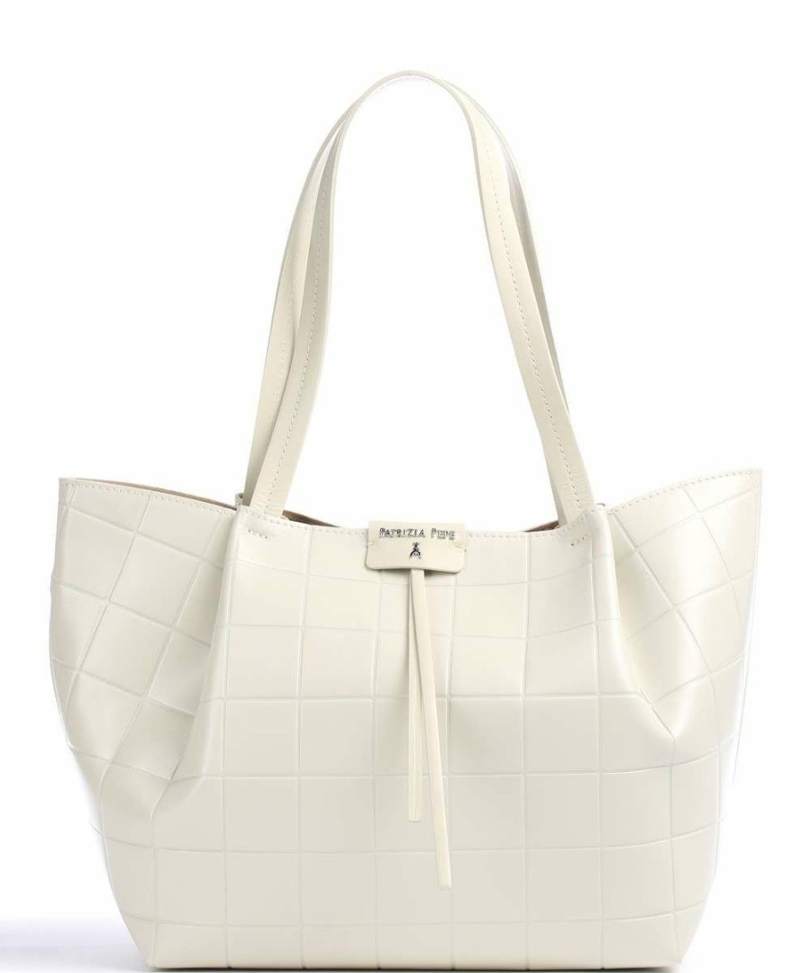 Bags * | City Square Tote Bag Softly Grained Calfskin Patrizia Pepe Exclusive Design White