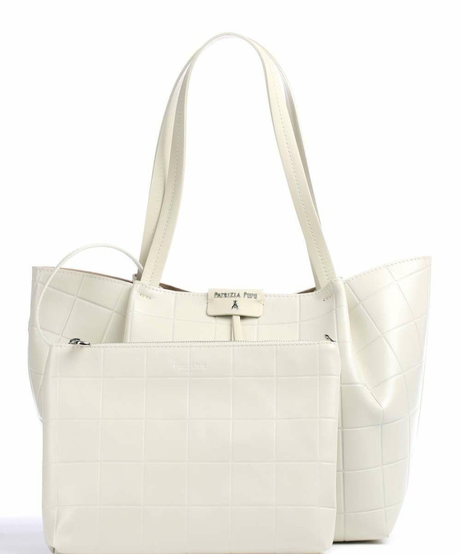 Bags * | City Square Tote Bag Softly Grained Calfskin Patrizia Pepe Exclusive Design White