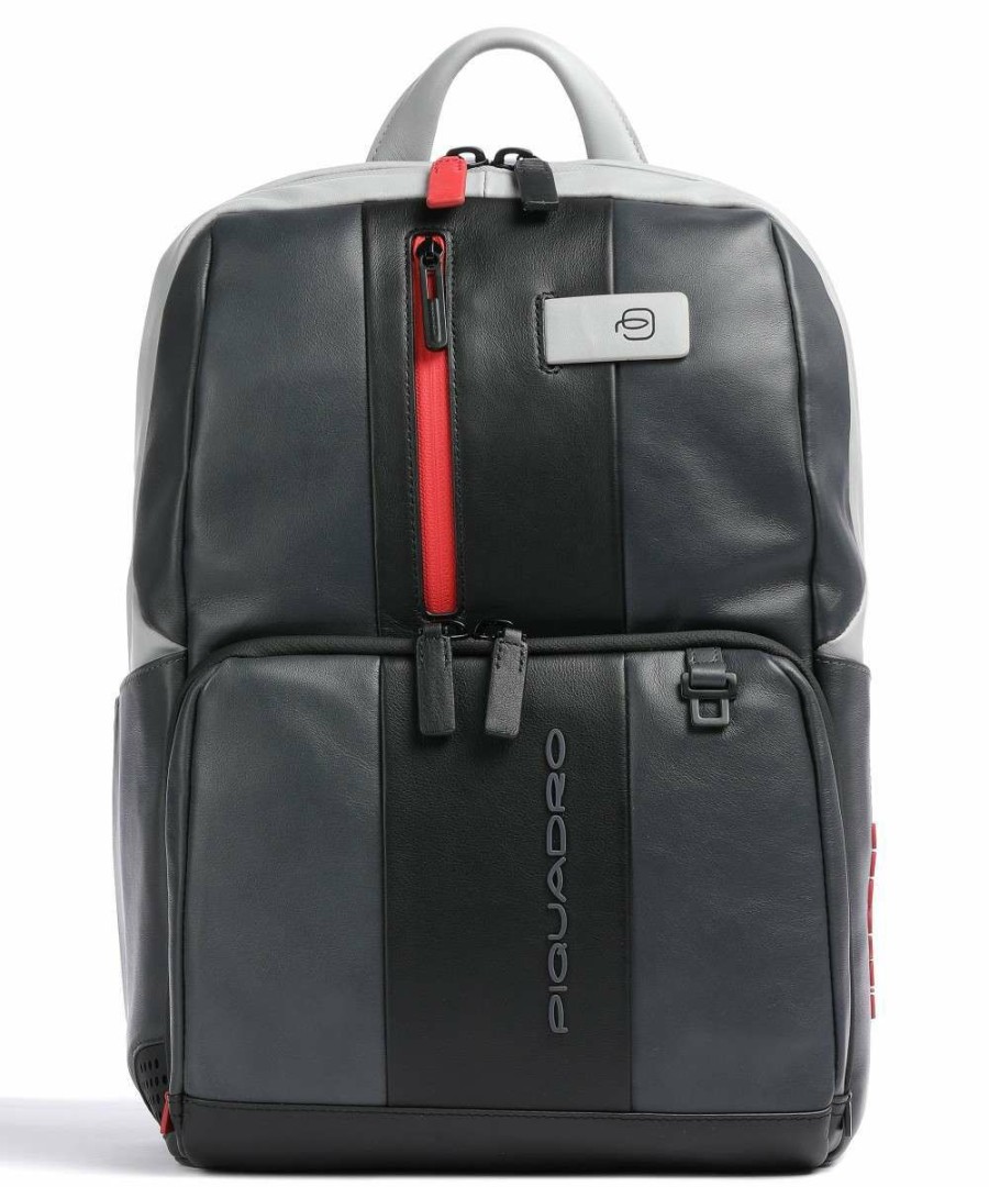 Business & Laptop * | Urban Laptop Backpack 13 Fine Grain Cow Leather Piquadro Official Black/Grey