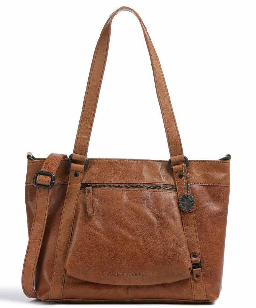 Bags * | Tote Bag Grained Leather Spikes & Sparrow Store Cognac