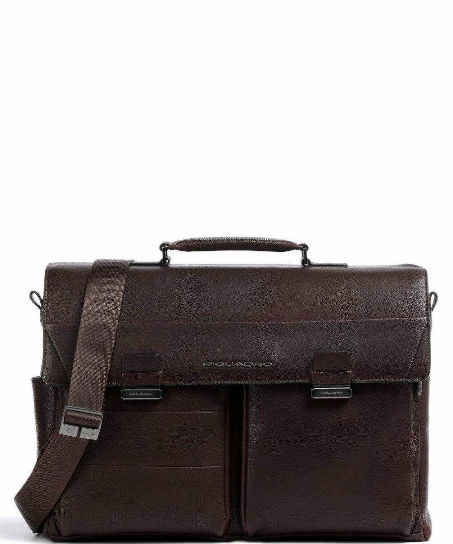 Business & Laptop * | Paavo Briefcase 15 Grained Cow Leather Piquadro Shop Dark Brown