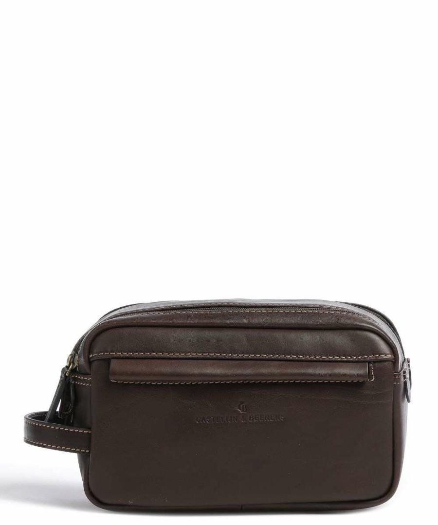 Luggage * | Verona Double Zip Toiletry Bag 25 Cm Castelijn & Beerens Shop Dark Brown