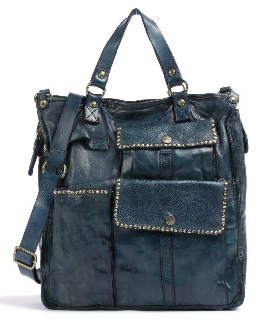 Bags * | Tote Bag Fine Grain Cow Leather Campomaggi Opening Sales Dark Blue