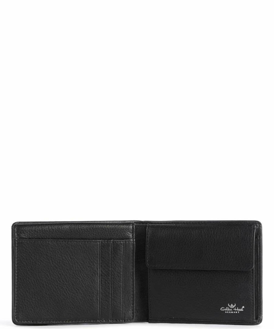 Accessories * | Capri Rfid Wallet Grained Cow Leather Golden Head Special Style Black