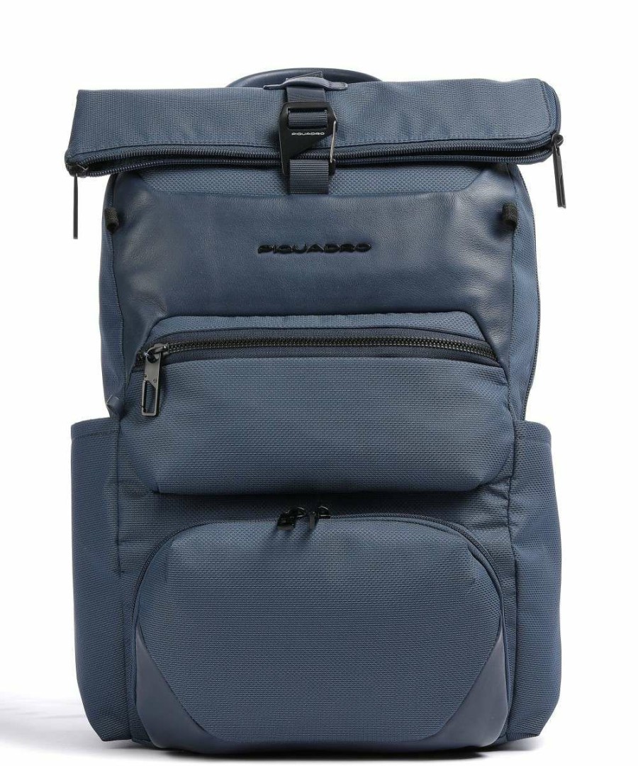 Backpacks * | Gio Backpack 14 Recycled Polyester Piquadro Excellent Quality Dark Blue