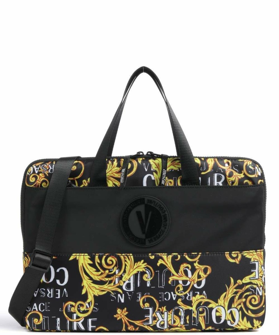 Business & Laptop * | Logo Couture Briefcase 14 Nylon Versace Jeans Couture Sale Online Black