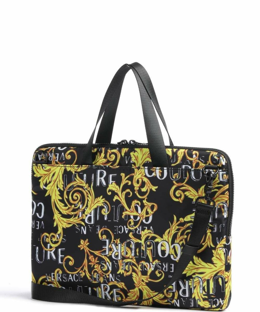 Business & Laptop * | Logo Couture Briefcase 14 Nylon Versace Jeans Couture Sale Online Black