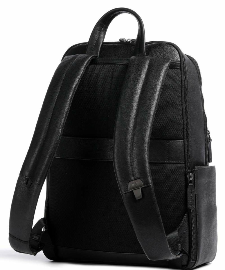 Backpacks * | Paavo Backpack 14 Grained Cow Leather Piquadro Crazy Deals Black